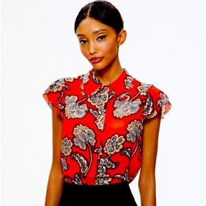 Alice + Olivia Flutter Sleeve Silk Top